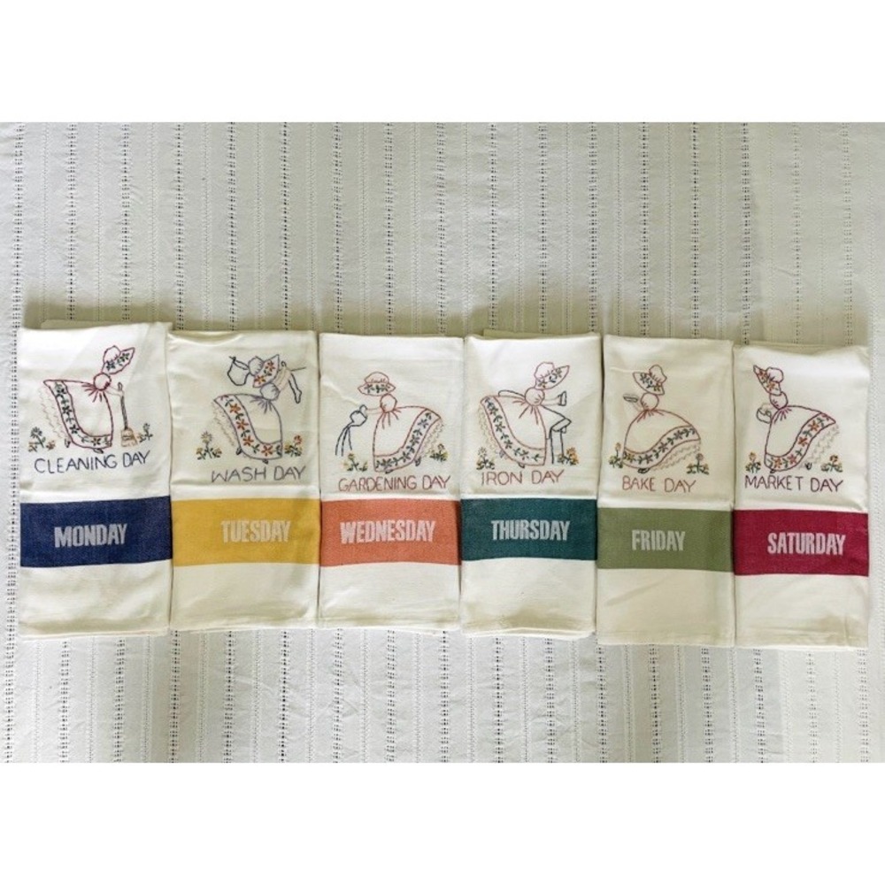 VTG Wimpole Street Creations Embroidered Days Of The Week Kitchen Towel Set Of 6